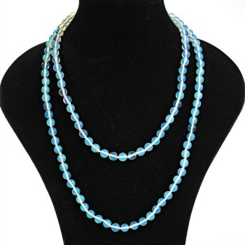 Long Moonstone Necklace with Smooth Beads, 8 mm Diameter, 118 cm Length