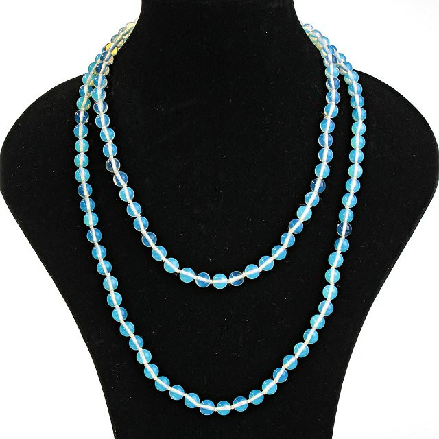Long Moonstone Necklace with Smooth Beads, 8 mm Diameter, 118 cm Length