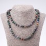 Long Jasper Necklace with Multicolored Natural Stone Beads, 8 mm Diameter, 120 cm Length