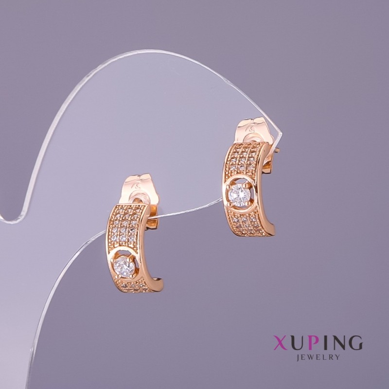 Xuping White Stone Stud Earrings, 5 mm Diameter, 13 mm Length, Gold Color