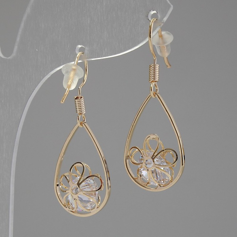 Earrings 'Itaolyao' Crystal Drops, 14 mm diameter, 31 mm length, gold color