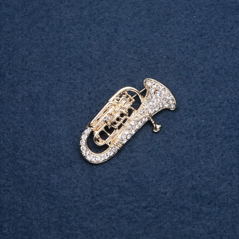 Musical Trumpet Brooch 47x26mm, metal color gold