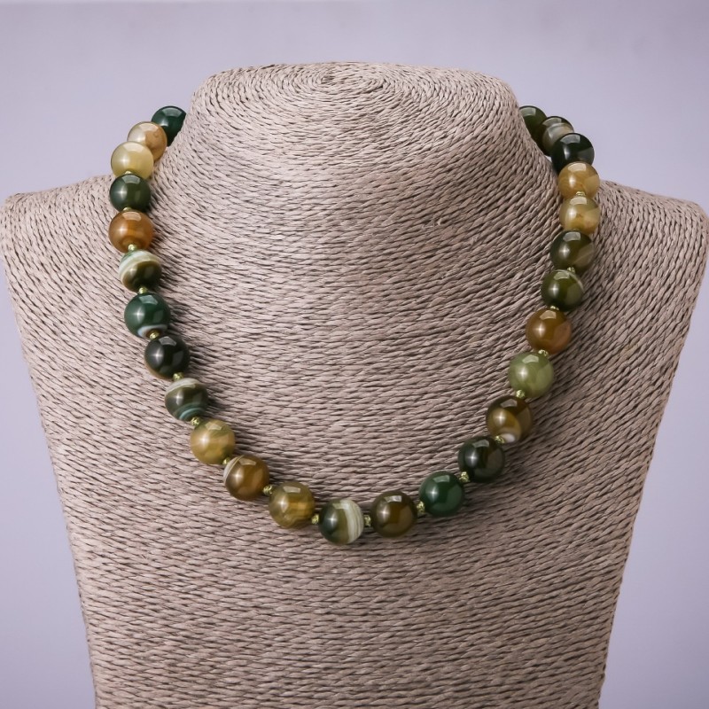 Agate Bead Necklace, Smooth Beads, 12mm Diameter, 45cm Length