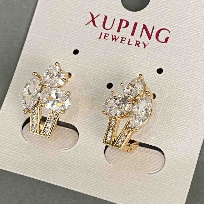 Xuping earrings with white cubic zirconia, 17x11 mm, '18K gold plating'