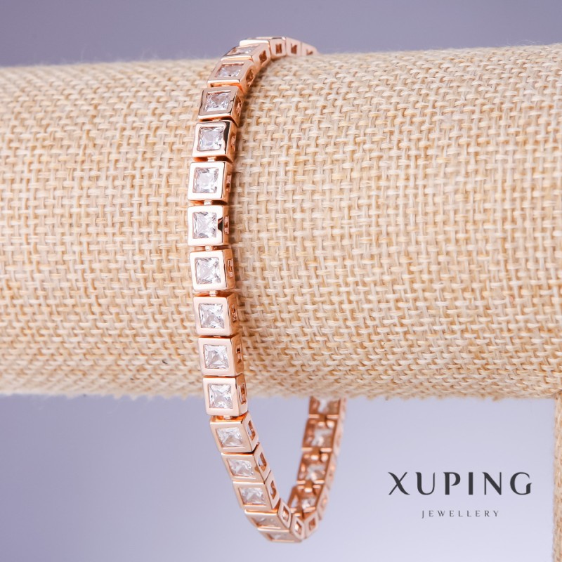 Xuping bracelet with white cubic zirconia, 5 mm thickness, 18–21 cm length, 18K gold plating