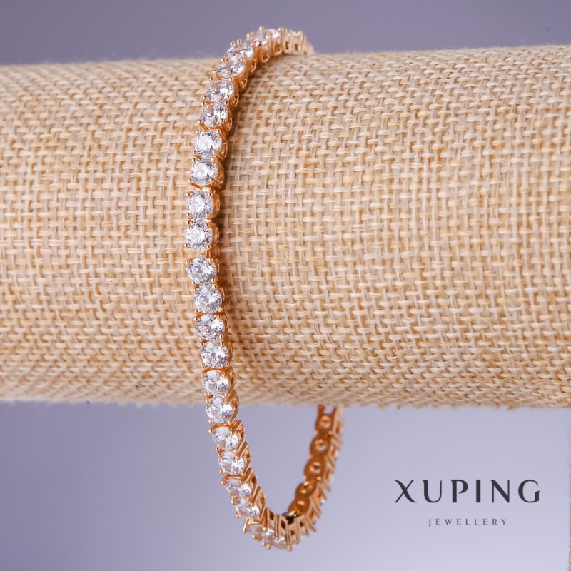 Xuping Bracelet with White Zirconia, 4 mm Thick, 18-20 cm Length, 18K Gold Plating
