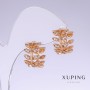 Xuping Branches Earrings with White Zircon, 15mm length, 9mm thickness, 18K Gold Plated