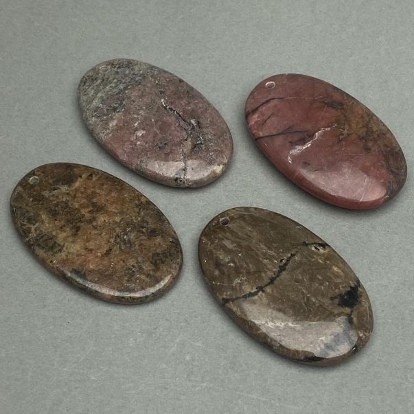Clearance! Rhodonite Oval Pendant 35×55 mm