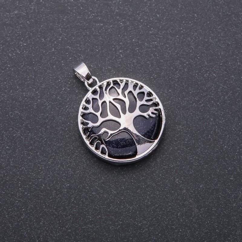Pendant with Blue Sand Aventurine Night of Cairo (synthetic) in a 'Tree' setting, 27 mm diameter