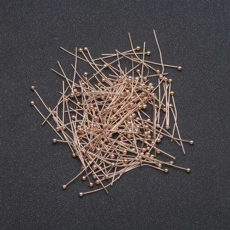 Ball-end Pin Cap Findings, yellow metal, 20mm length, 10g
