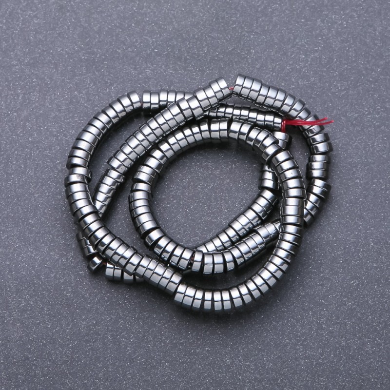 Hematite beads, smooth rondel strand, 6x2mm, hole diameter 5mm, length 40cm