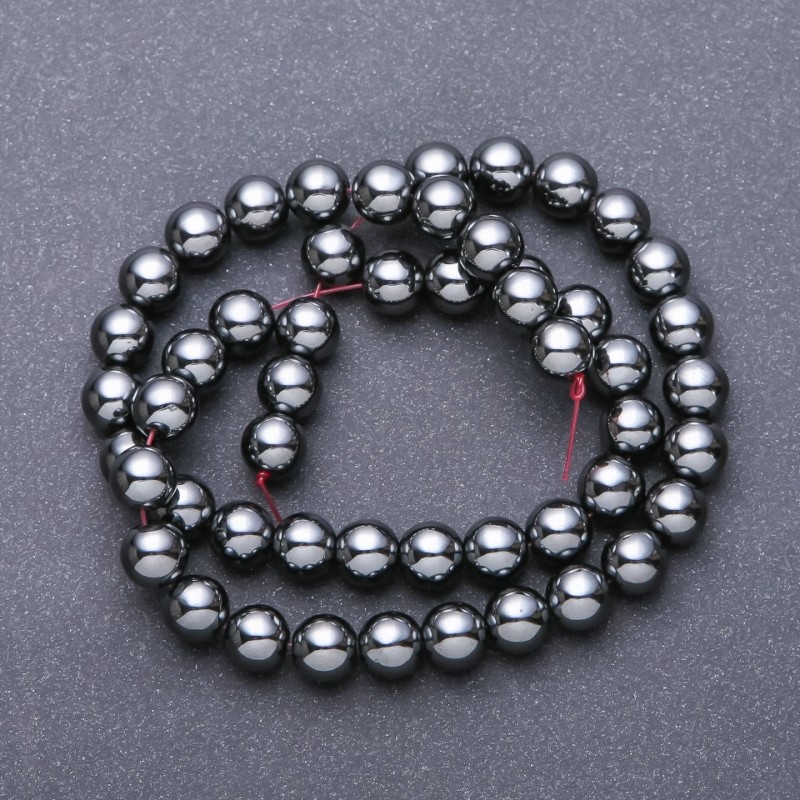 Hematite beads, smooth spheres, 7.5 mm diameter, 40 cm length