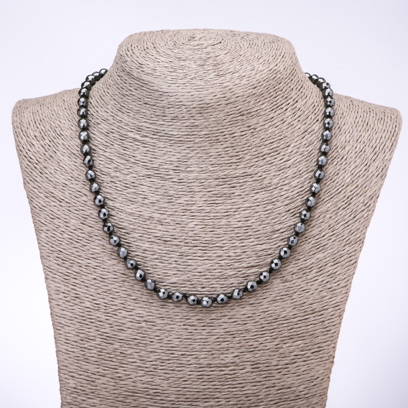 Hematite Faceted Bead Necklace, 6 mm Diameter, 45 mm Length