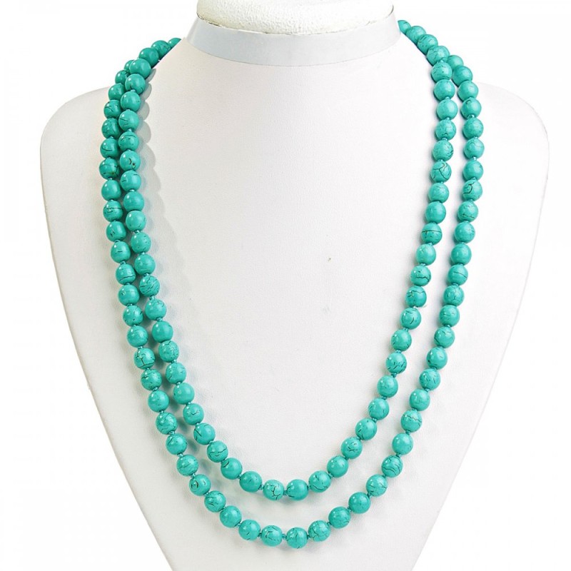 Turquoise necklace green with veins (single-piece) round bead 8mm, length 118cm