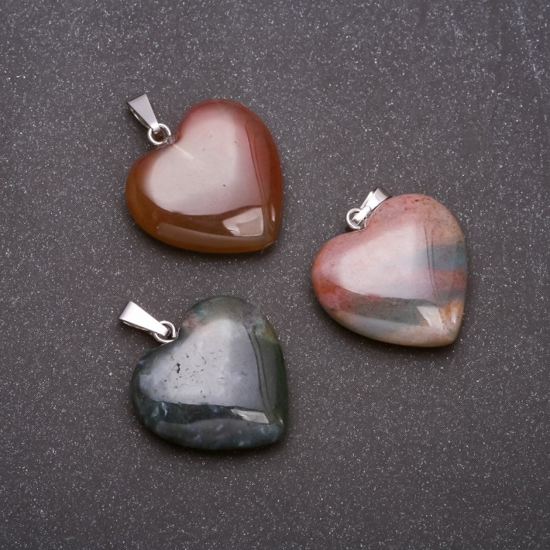 Pendant 'Heart' made of natural moss agate 28×19×19 mm (+-)