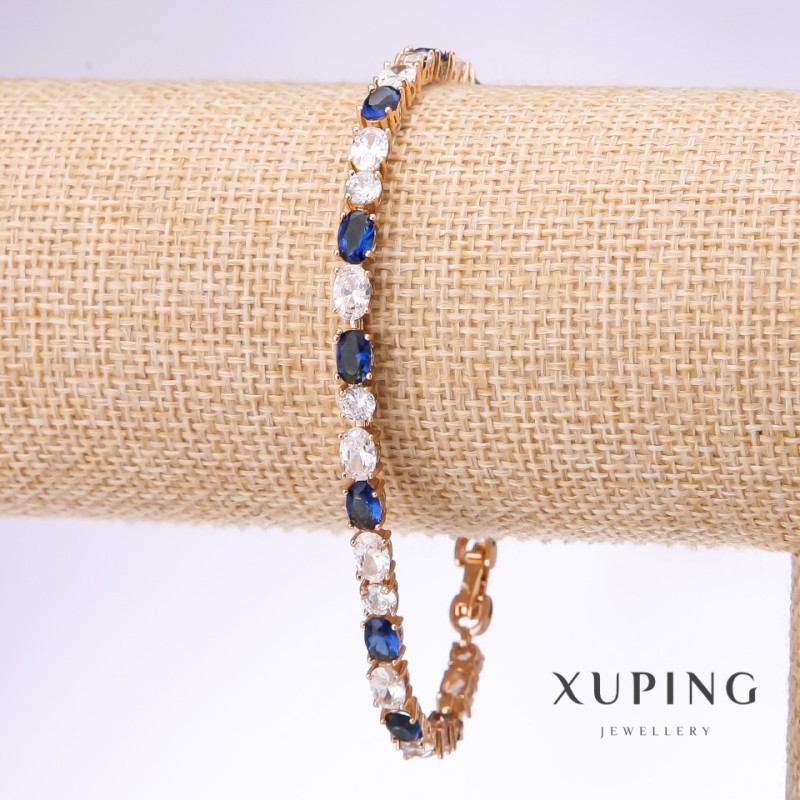 Xuping bracelet with white and blue stones, thickness 4.5 mm, length 18-21 cm, 18k gold plating