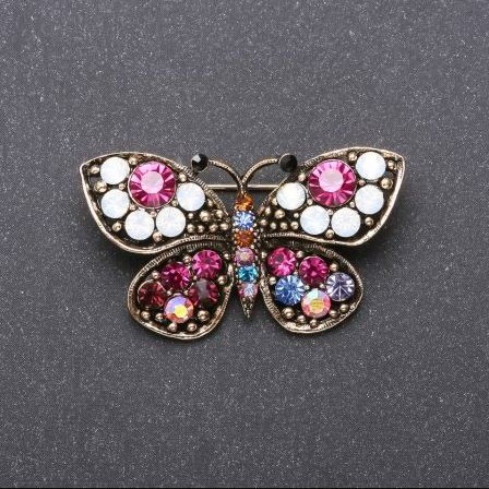 Sale! Butterfly Brooch with Multicolored Rhinestones 43×25 mm Yellow Metal