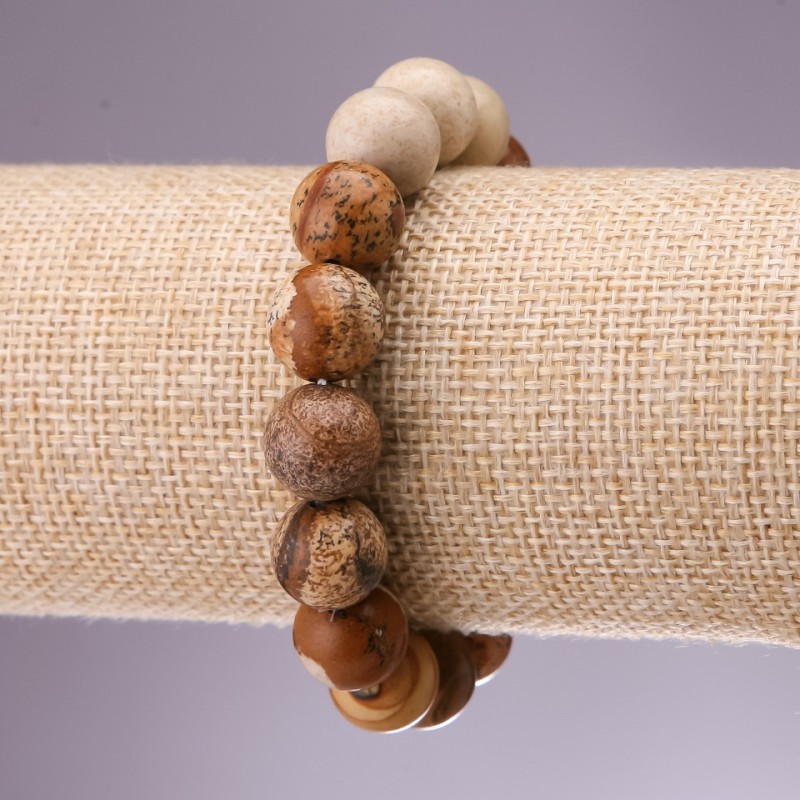 Landscape Jasper Bracelet, Smooth Bead, 12mm Diameter, 18cm Length on Elastic