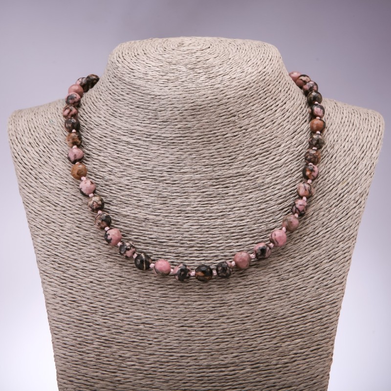 Rhodonite Necklace with Faceted Beads, 8 mm Diameter, 45 cm Length
