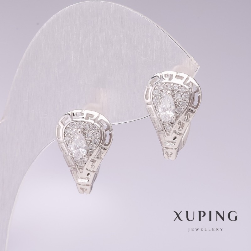 Xuping Rhodium Earrings with White Stones and White Crystals 11x17mm