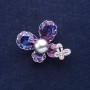 Sale! Butterfly Brooch with blue-pink crystals in Swarovski style, 37x28 mm, white metal