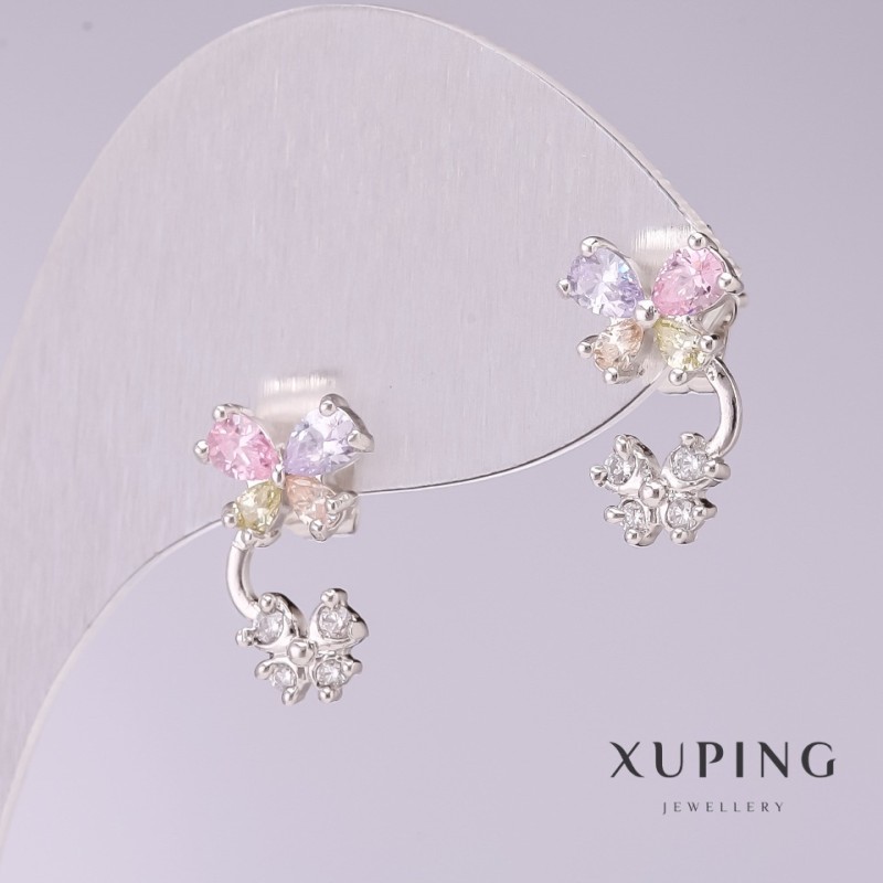 Xuping Butterfly Earrings with Multicolored Stones 15x9mm Rhodium-plated