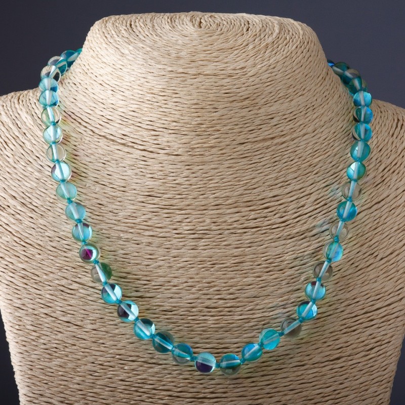 Necklace 'Opal Glass' blue, 8 mm diameter