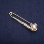 Brooch pin with white rhinestones and white "pearl" 60x15mm gold-tone metal