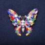 Sale! Butterfly Brooch 'Domino' enamel in yellow, red, blue, green, and white with white crystals, 46×51 mm, yellow metal