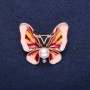 Sale! Butterfly Brooch with Pearl Bead Pink and Red Enamel 30×35mm Yellow Metal