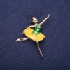 Sale! Ballerina Brooch Yellow-Green Enamel 45×45 mm Yellow Metal