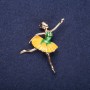 Sale! Ballerina Brooch Yellow-Green Enamel 45×45 mm Yellow Metal