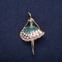 Sale! Ballet Dancer Brooch with Green Turquoise Enamel on Yellow Metal 50x30 mm