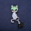 Sale! Cat Brooch with Blue Cat's Eye Stone 58x17 mm Silver-Colored Metal with Brush
