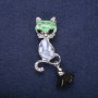 Sale! Cat Brooch with Blue Cat's Eye Stone 58x17 mm Silver-Colored Metal with Brush