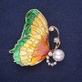 Sale! Butterfly Brooch with White Rhinestones and Green Enamel on Gold-Tone Metal, 49x45mm