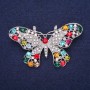 Sale! Butterfly Brooch with Crystals in Red, Blue, Pink, Green, Raspberry, and White — 57×34 mm, Silver-Tone Metal