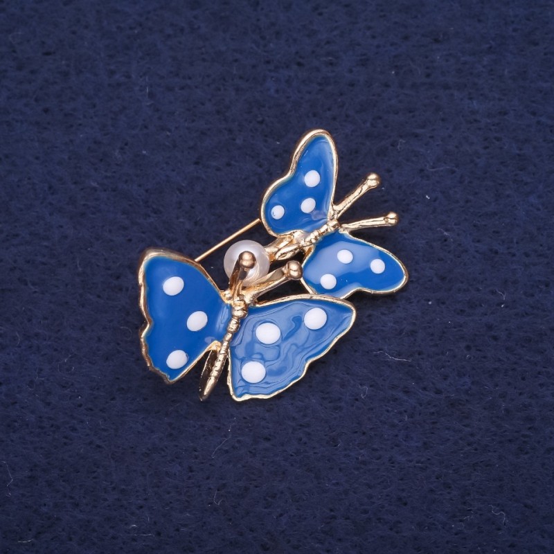 Sale! Butterfly Brooch with Blue Enamel and Yellow Metal 32×26 mm