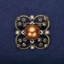 Sale! Brooch 'Order of Beauty' with pearl beadwork and rhinestones, color brown, gray, white, 42×51 mm, yellow metal
