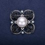 Sale! Brooch 'Order of Beauty' with Pearl Bead and Rhinestones, color White/Gray/White, 42×51 mm, Silver-tone Metal
