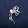 Sale! Clearance Bow Brooch with Pearl Bead White 50×30 mm Silver-Tone Metal