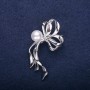 Sale! Clearance Bow Brooch with Pearl Bead White 50×30 mm Silver-Tone Metal