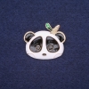 Sale! Panda Enamel Brooch in White, Black, and Green, 28×24 mm, Yellow Metal