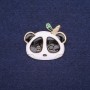 Sale! Panda Enamel Brooch in White, Black, and Green, 28×24 mm, Yellow Metal