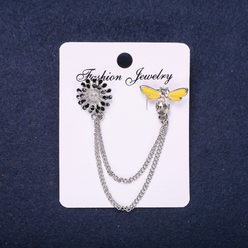 Sale! Axelband Bee Brooch with enamel and stones, white, yellow, and black, 15 mm, 20×15 mm, silvery metal