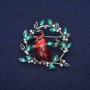 Sale! Bird on a Branch Brooch with Crystals and Enamel in Red, Green, and Burgundy, 38×40 mm, Silver-colored Metal