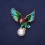 Sale! Brooch 'Bird Eagle' with Pearl Bead and Enamel, Sea Wave Burgundy Green Purple Golden mm