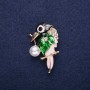 Sale! Bird-shaped brooch with enamel and rhinestones, black, white, and green, 37×24 mm, gold-tone metal