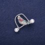 Sale! Bird Brooch with Crystals Green-Burgundy on Silver-Toned Metal 32×23 mm