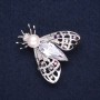 Sale! Butterfly Brooch in Silvery Metal with a Bead, Rhinestones and a Crystal, 34x35 mm +